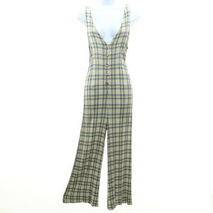 UO Plaid Button-Through Sleeveless Jumpsuit Women S Blk/Yellow